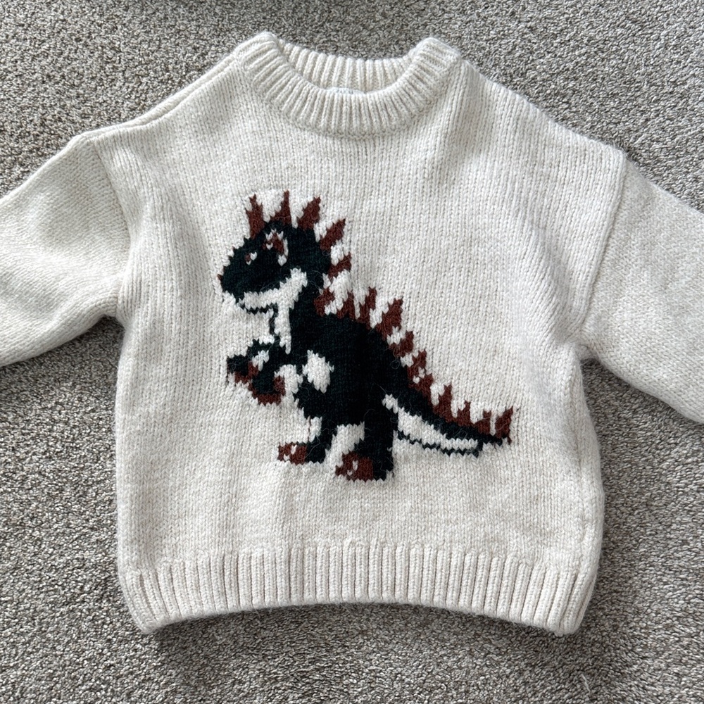 Zara Cream Dinosaur Knit Sweater for Kids